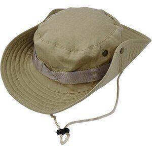 Unisex Green 100% Polyester Wide Brim Boonie With Chin Strap Classic Bucket Hat